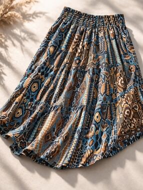 Women’s Moon Child Fall Skirt – Long & Elegant – Dark Browns & Turquoise